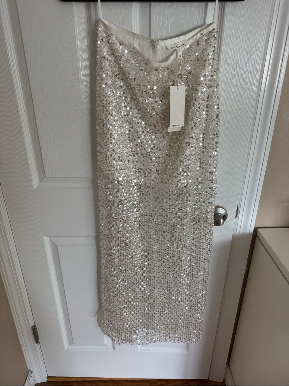Shona Joy Ivory Sequin Maxi Skirt